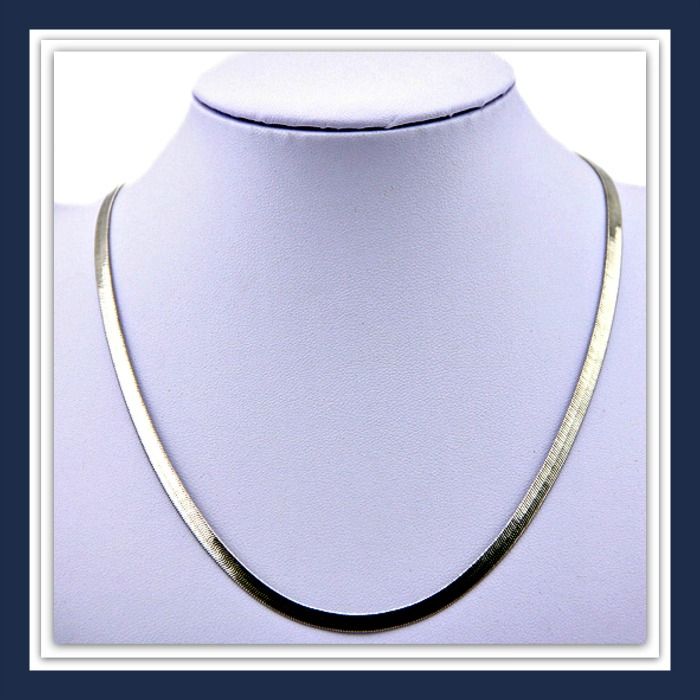 Men’s & Women’s 4.5mm 18k WHITE GOLD Plated HERRINGBONE Chain Necklace